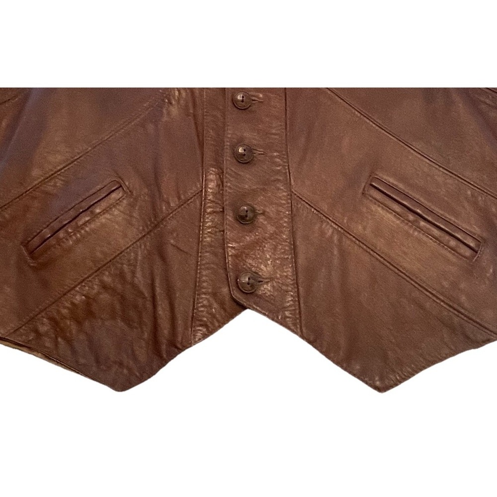 Cabretta‎ Leather by  Grais Vest Leather VTG Western Brown Size XL - Picture 4 of 5